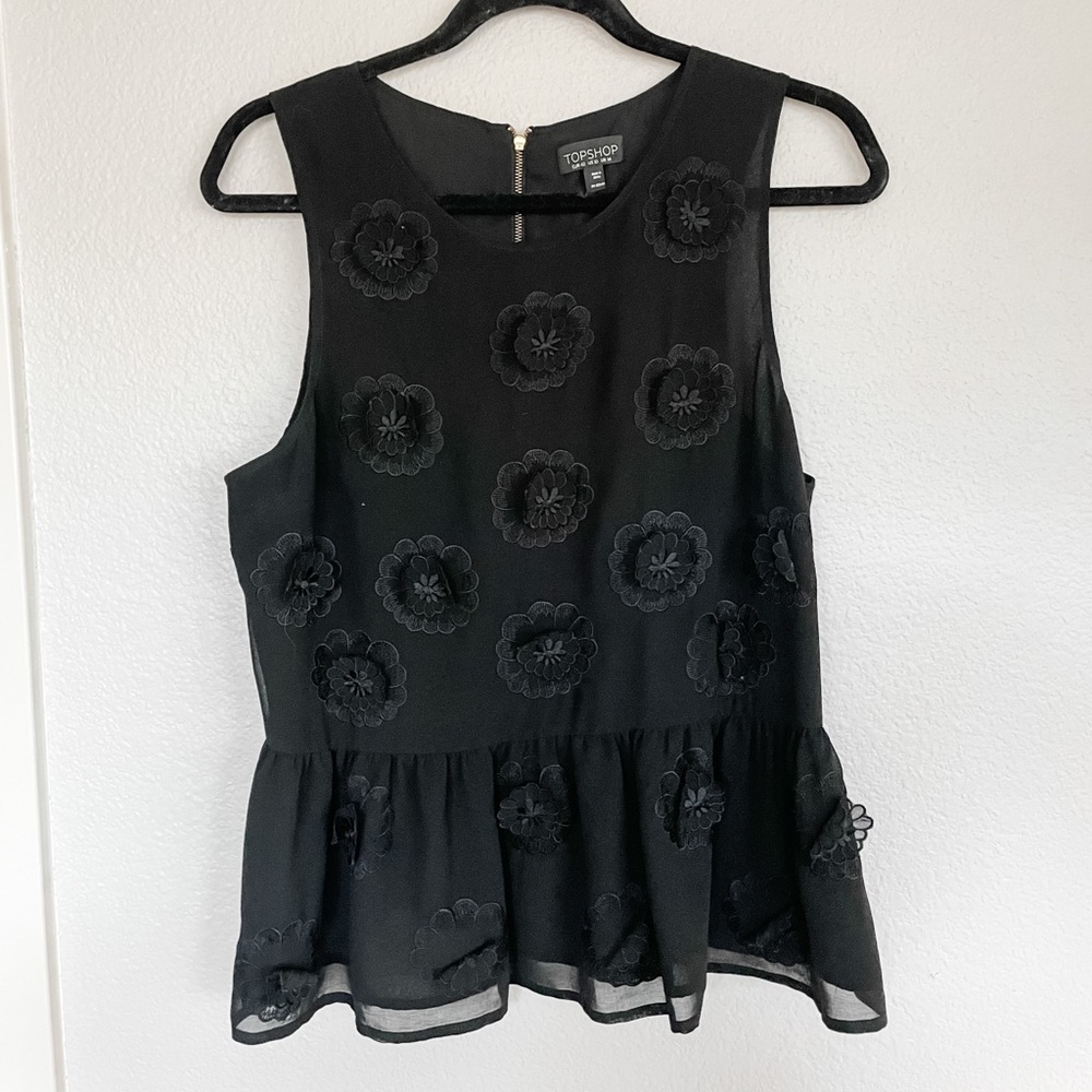 Black 3D Floral Blouse
